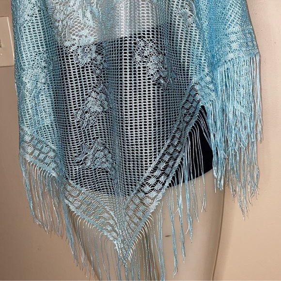 Light Blue Fringe Poncho One Size - Picture 3 of 5